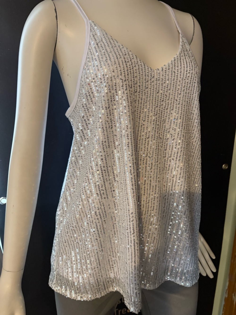 Silver Sequin Spaghetti Strap Tank
